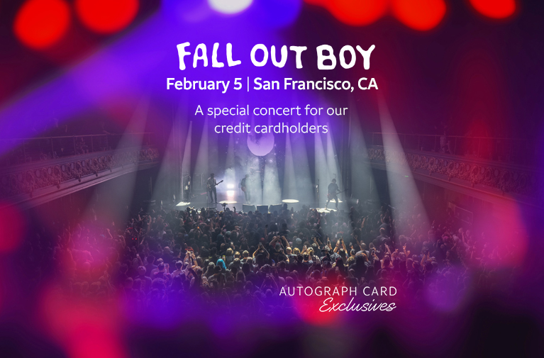 Fall Out Boy on February 5, 2026 in San Francisco, California. A special concert for our credit cardholders. Autograph Card Exclusives logo. Opens a dialog.